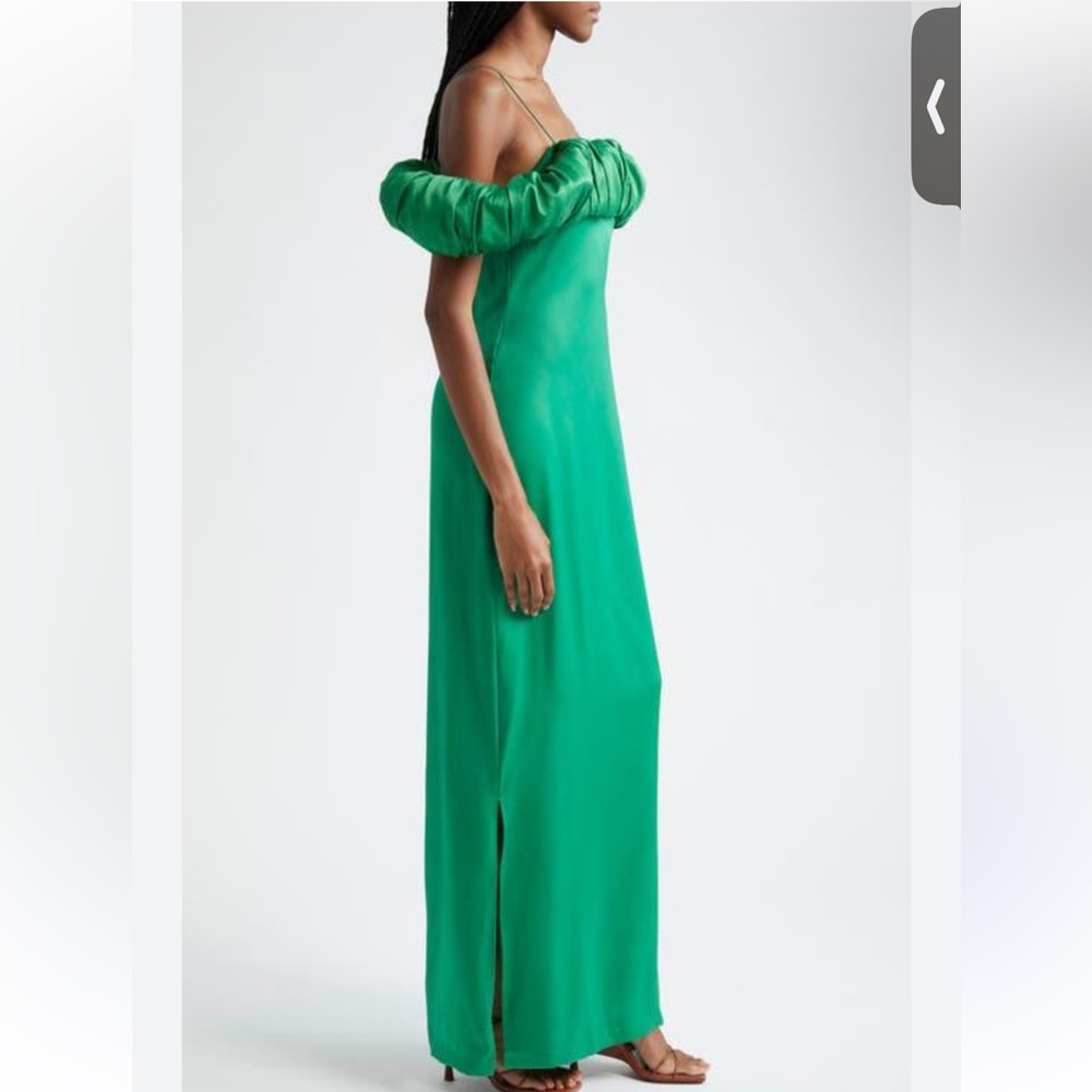 $475 ORIRE Amella Cold Shoulder Column Gown Elegant Green Off-Shoulder SZ 12 - Picture 2 of 10